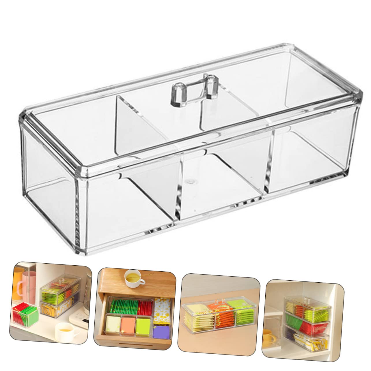 Cabilock Stackable Tea Bag Storage Box with Lid Compact Tea Bag Organizer for Office and Home Multi Compartment Tea Chest Space Saving Tea Storage Keep Tea Bags Clean