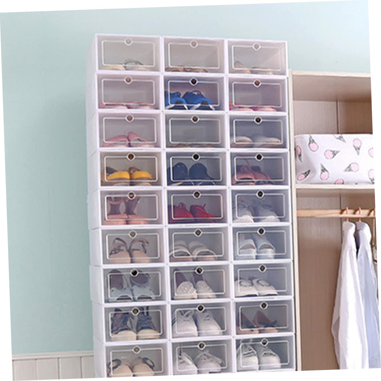 PRETYZOOM Scatola per Scarpe Blu Impilabile Trasparente 6 Pezzi, Pp | Sottile ma Rinforzata, Porta Trasparente, Formato Grande, per Sotto Letto e Scaffale, Confezione da 6