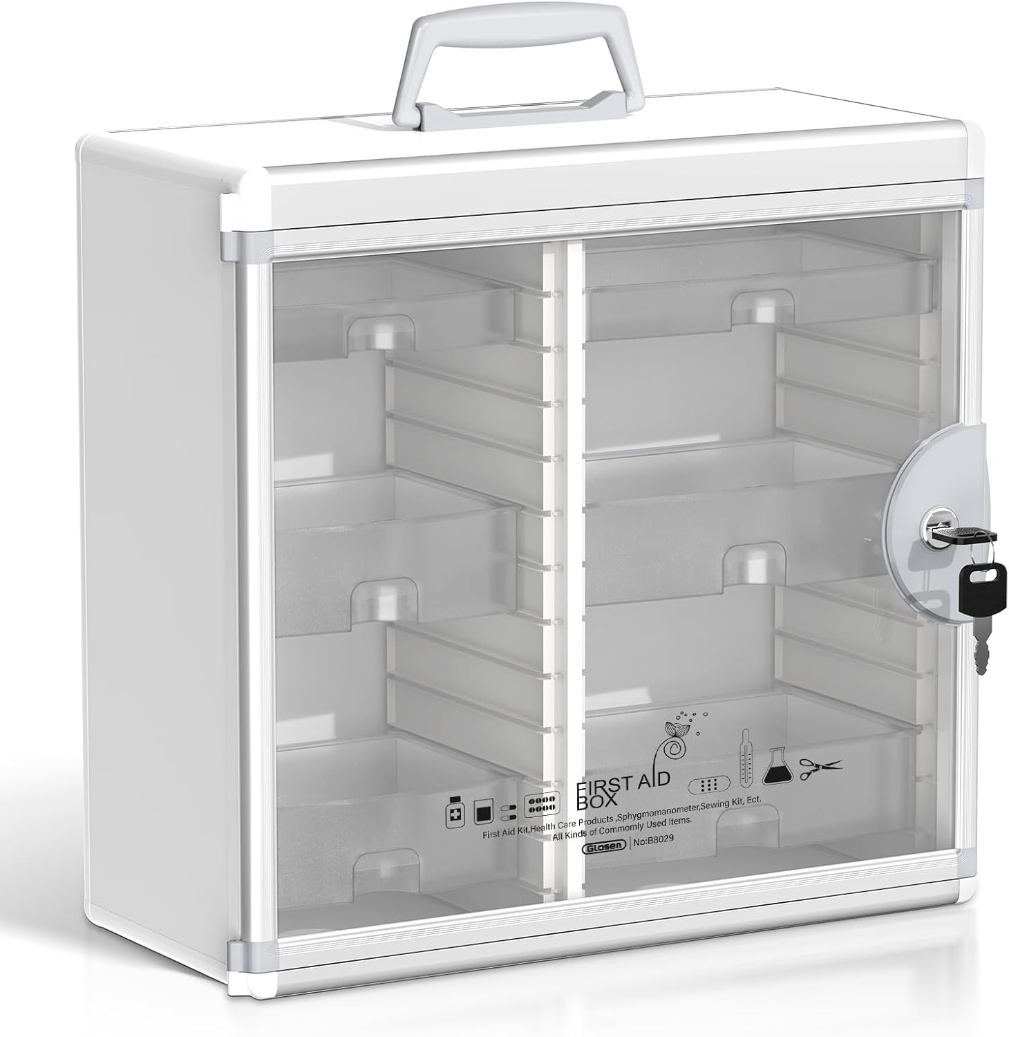 Medicine Cabinet with Key Wall Mounted Medication Lock Box ? Silver 15x 6.7 x 13 Inch? Portable Storage Container Big Capacity Silver 15inch