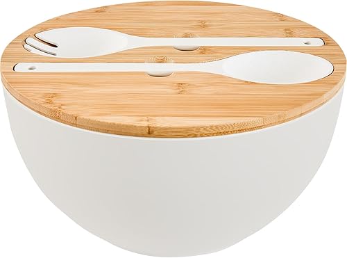 Miniatura 8 de GEHE Ensaladera de 12 pulgadas, cuenco de ensalada de fibra de bambú con tapa, cuencos de mezcla extra grandes de 7.7 cuartos de galón con Negro