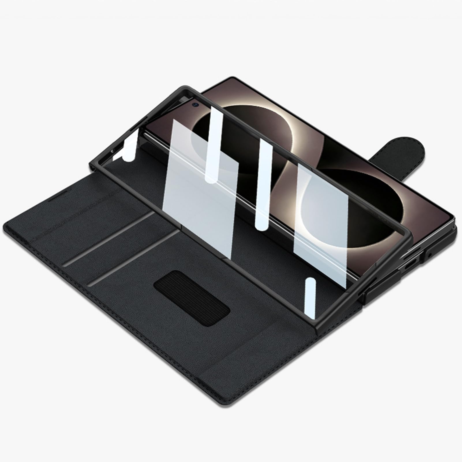 Custodia in pelle per Samsung Galaxy Z Fold 8 Ultra, pellicola protettiva a portafoglio con portapenne, custodia flip in fibra di carbonio, nero