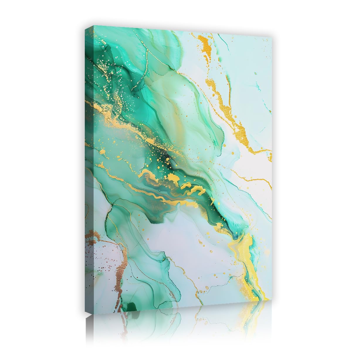TOANGWALL Abstract Emerald Green Canvas Wall Art Luxury Gold Foil Fluid Wave Poster Prints Elegant Mint Marble Flow Picture Framed Artwork for Bathroom Dining Room Hallway Decor 80x120cm