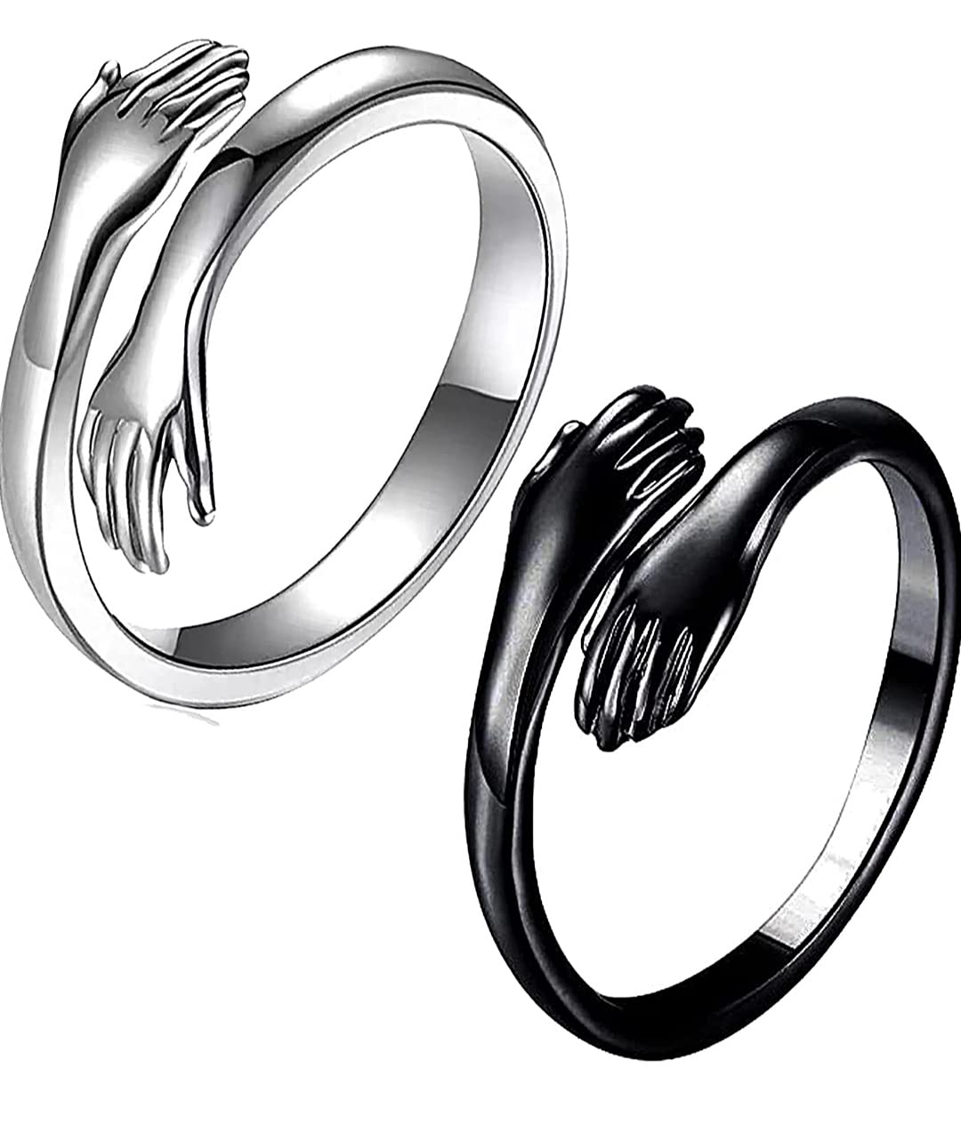 The Key House Stylish Hug Finger Ring for Men, Boys Women & Girl - Gift Promise Adjustable Ring (Silver & Black) (B0BZRWFNFH) Amazon Price History, Amazon Price Tracker