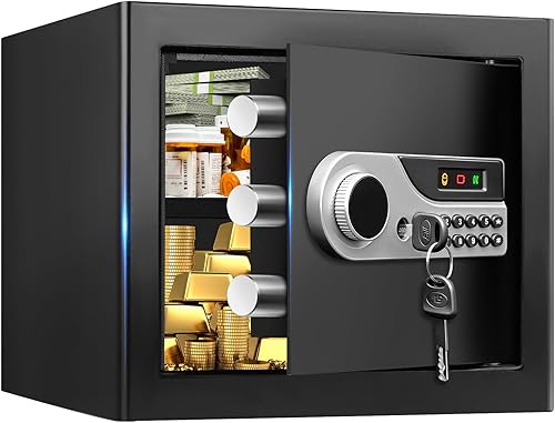 Miniatura 11 de Caja fuerte ignífuga grande de 3.4 pies cúbicos para el hogar, caja de seguridad ignífuga impermeable con teclado programable, llaves de repuesto y