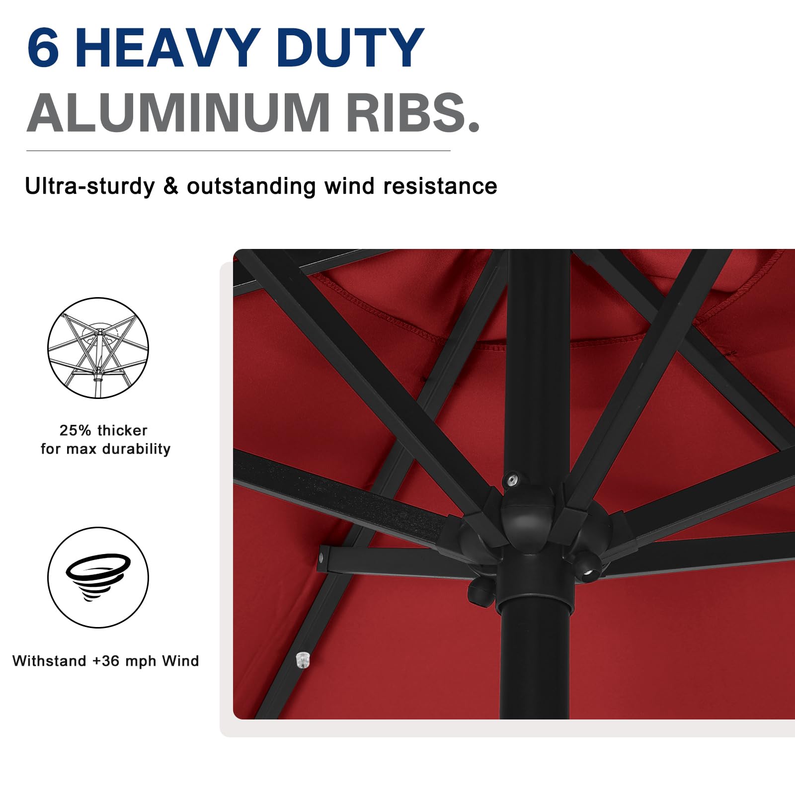 ABCCANOPY Solar Led Patio Umbrella with 24 Lights 7.5FT(Burgundy)