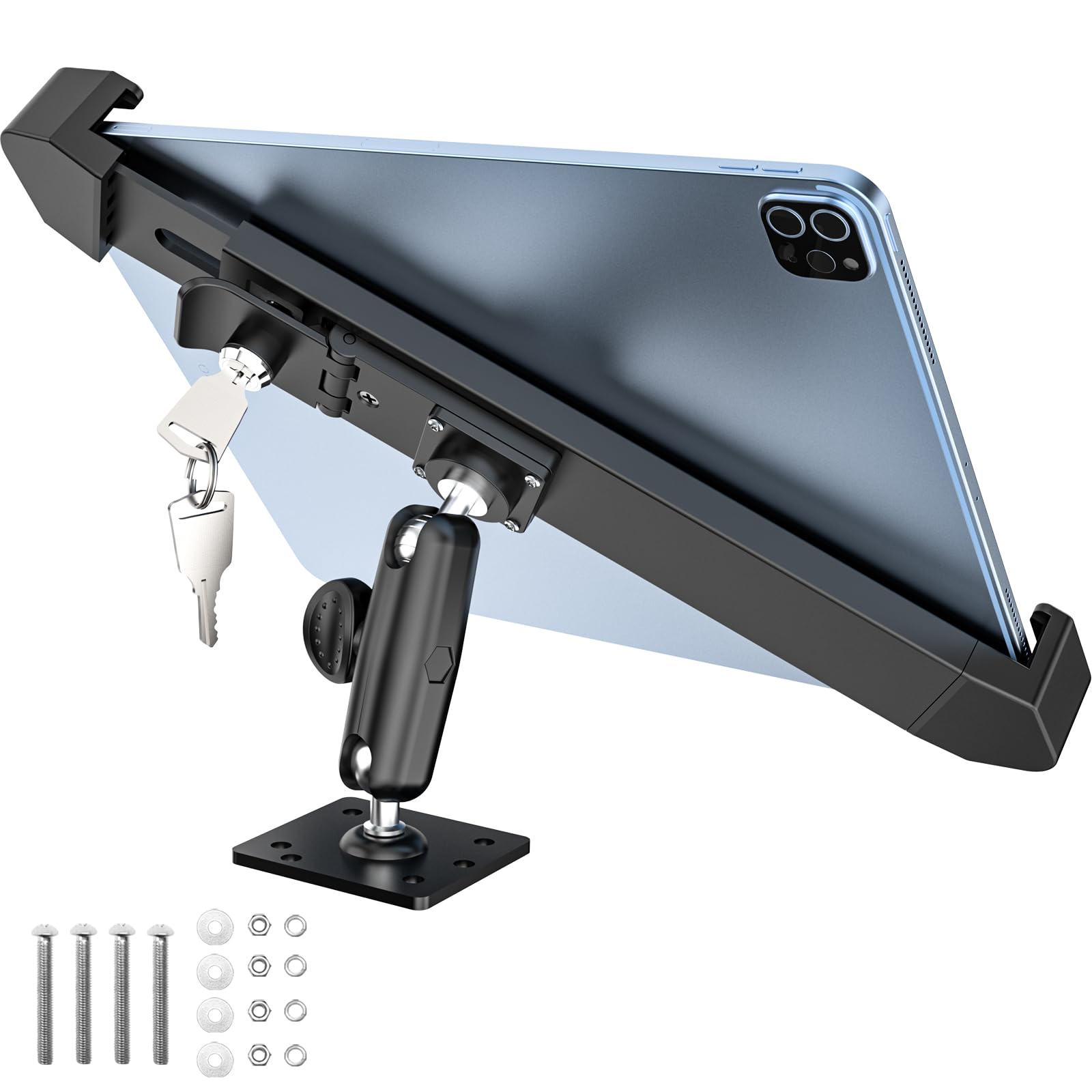 Supporto Tablet Auto Antifurto, Regolabile a 360° Porta Tablet Antifurto per Cruscotto Auto/Muro/Scrivania, realizzato in Metallo Robusto, Supporto Tablet di Sicurezza per 7-11" iPad, Galaxy