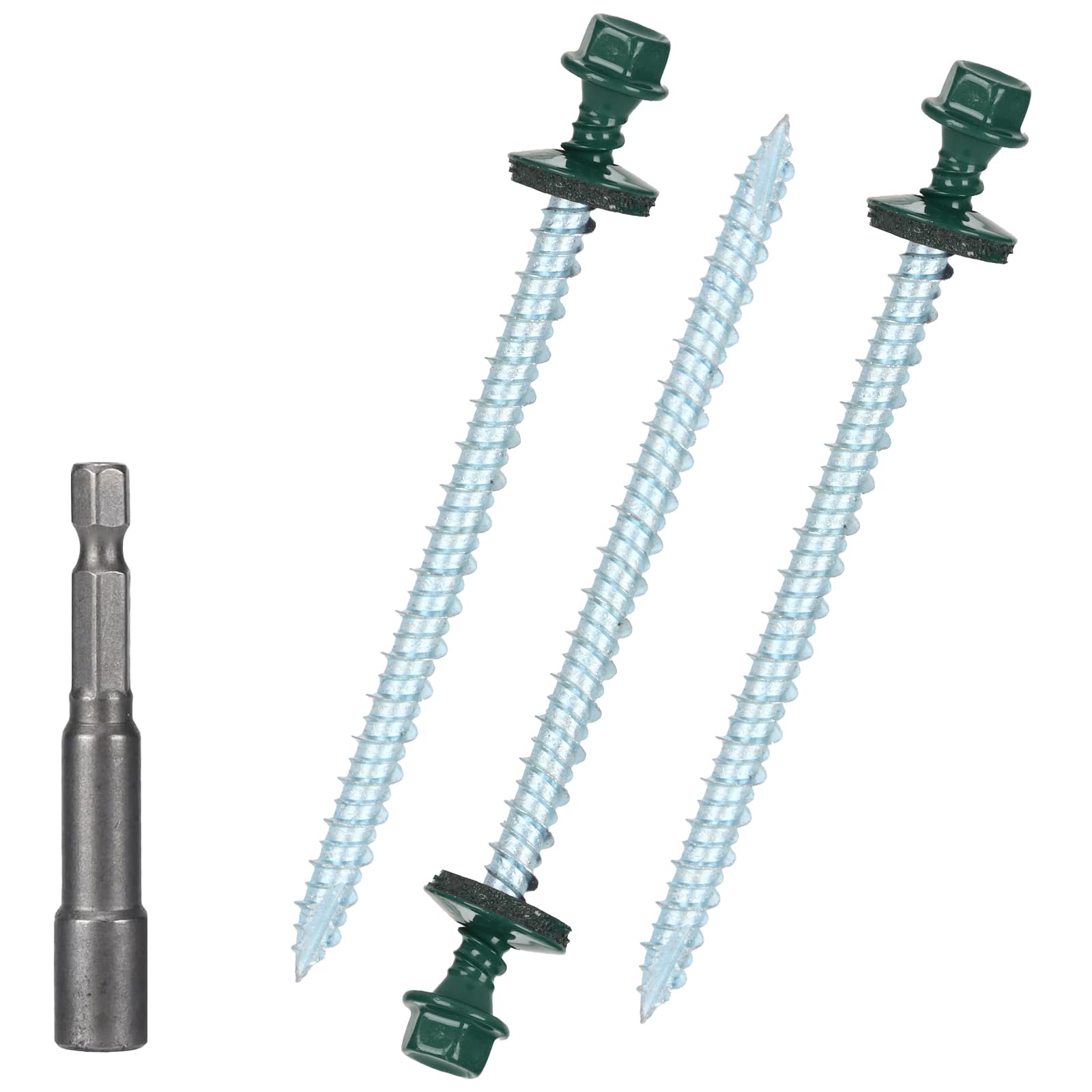 Metal Roofing Screws 10 x 3 inch, Green Hex Head Sheet Metal Roof Screw with EPDM Washer for Corrugated Roofing (250Pcs)