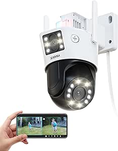 ZOSI C298 Max 4K 8MP Dual-Lens(2x4MP) Wired WiFi PTZ Security Camera Outdoor with Wide Angle, 2.4GHz Plug-in 360 Camera, 8X Hybrid Zoom, Person/Vehicle Detect, Color Night Vision, Spotlight Siren asin的图片