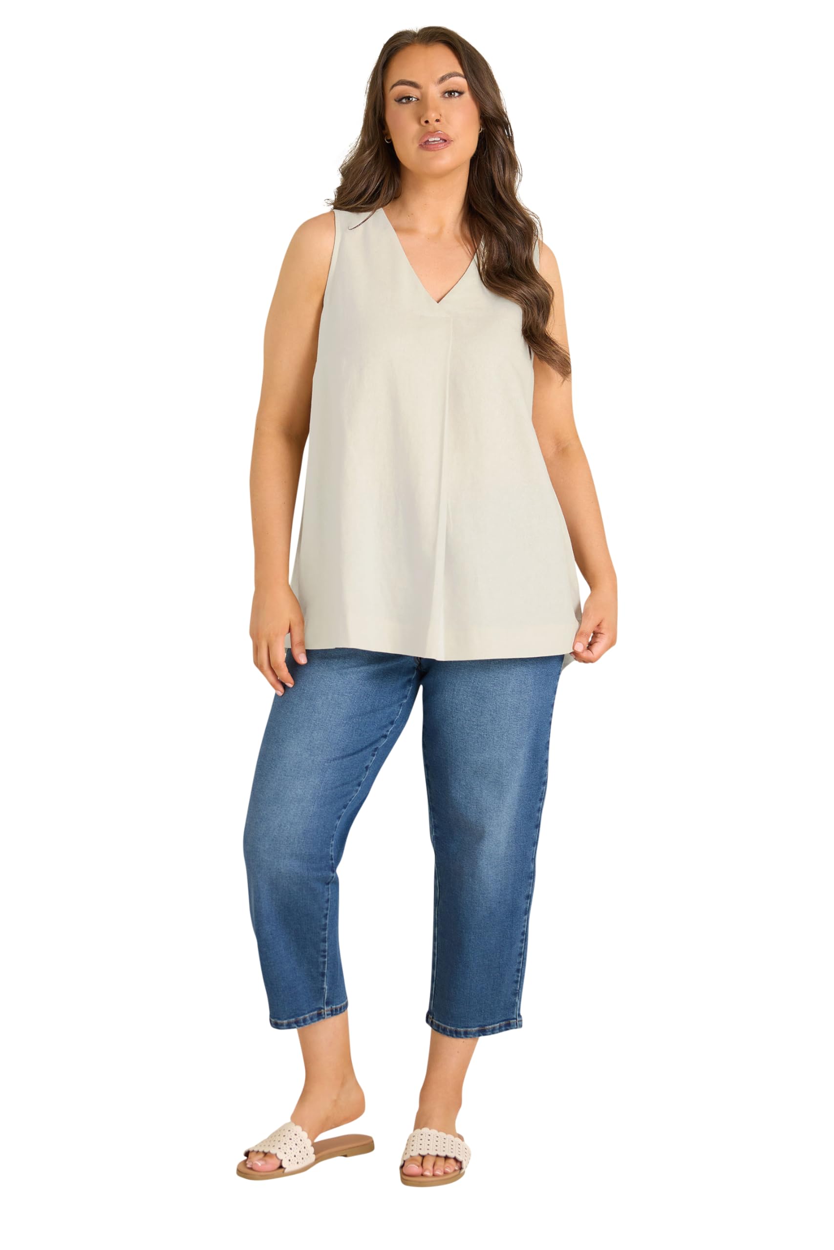 Evans Women's White Plus Premium Linen Vest Top Size 20