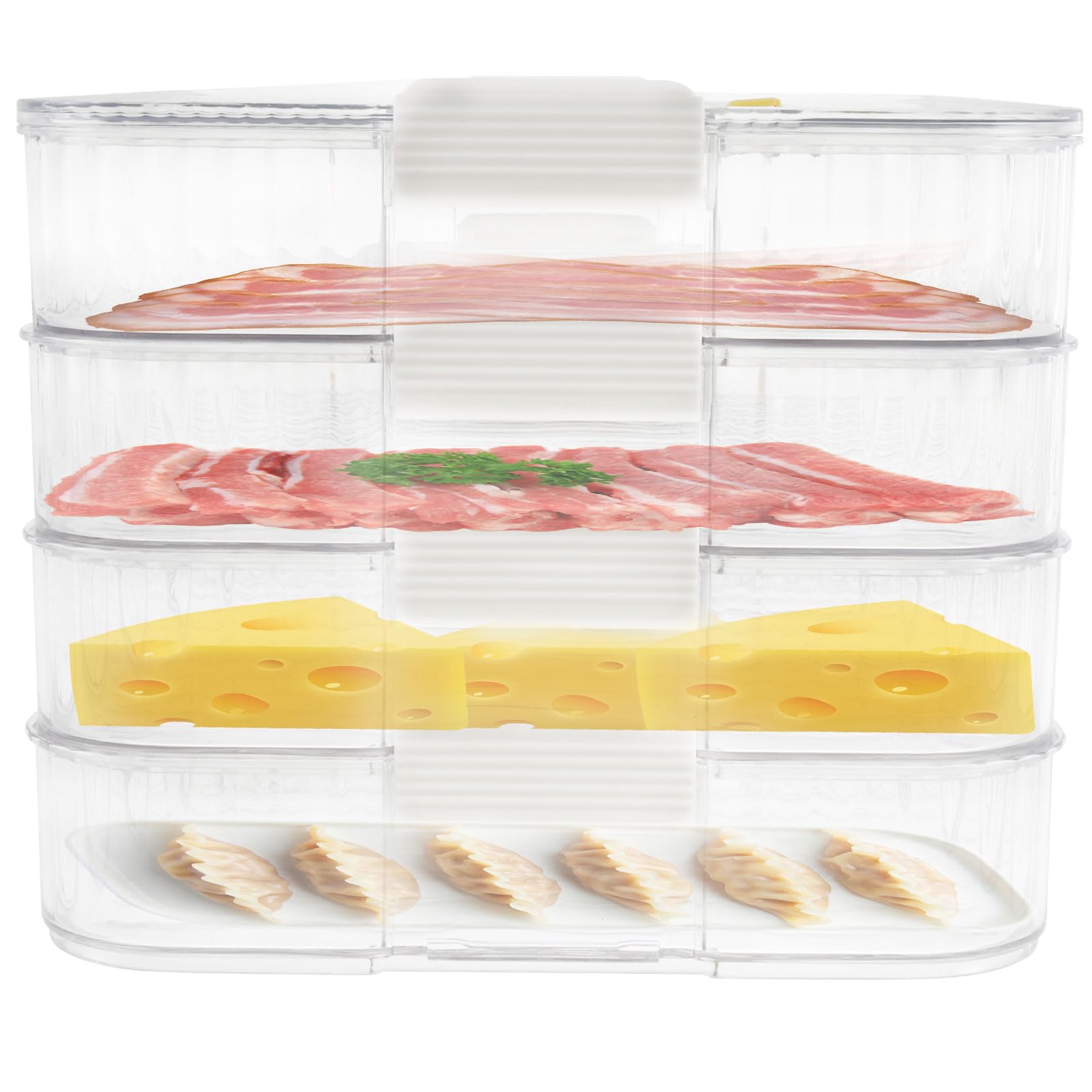 Foribyw 4 Layer Deli Meat Container For Fridge Bacon Storage Container With Date Recording Function Food Grade Refrigerator Food Storage Box Removable Bacon Keeper Fridge Meat Container For Kitchen