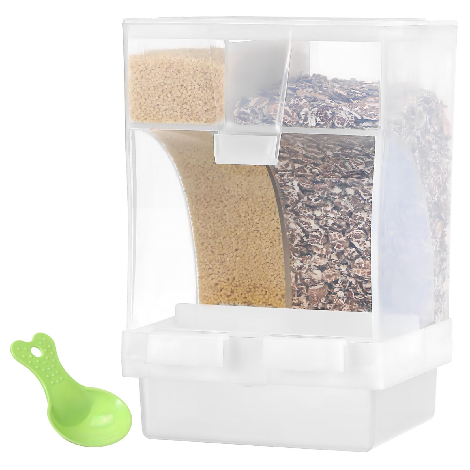 VANZACK 4ensembles Distributeur Automatique pour Oiseaux avec Compartiments Et Cuillère Mangeoire Transparent pour Perroquets Et Oiseaux De Compagnie Accessoire Pratique