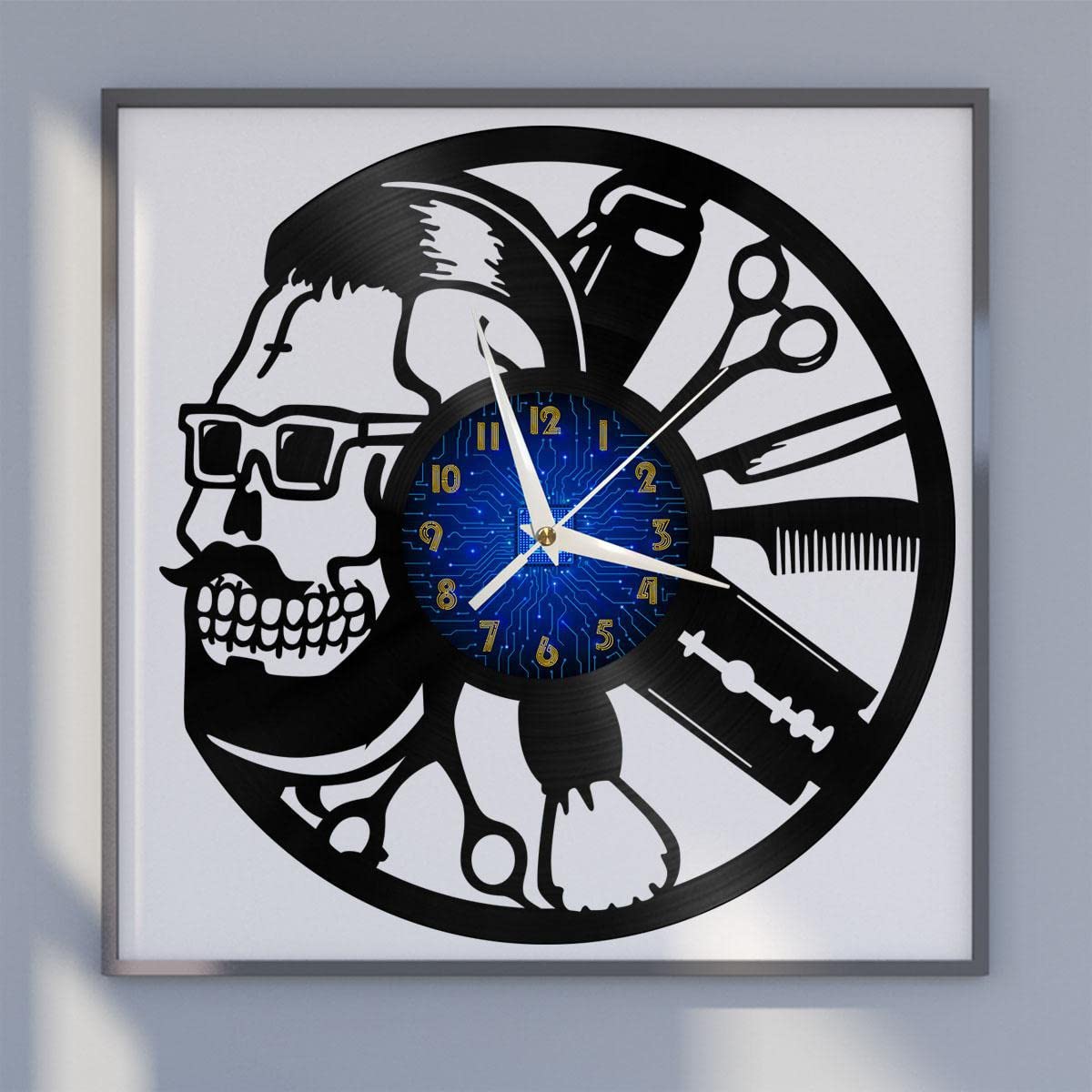 Horloge vinyle coiffeur idée cadeau originale pour ouverture de salon rétro sans bruit