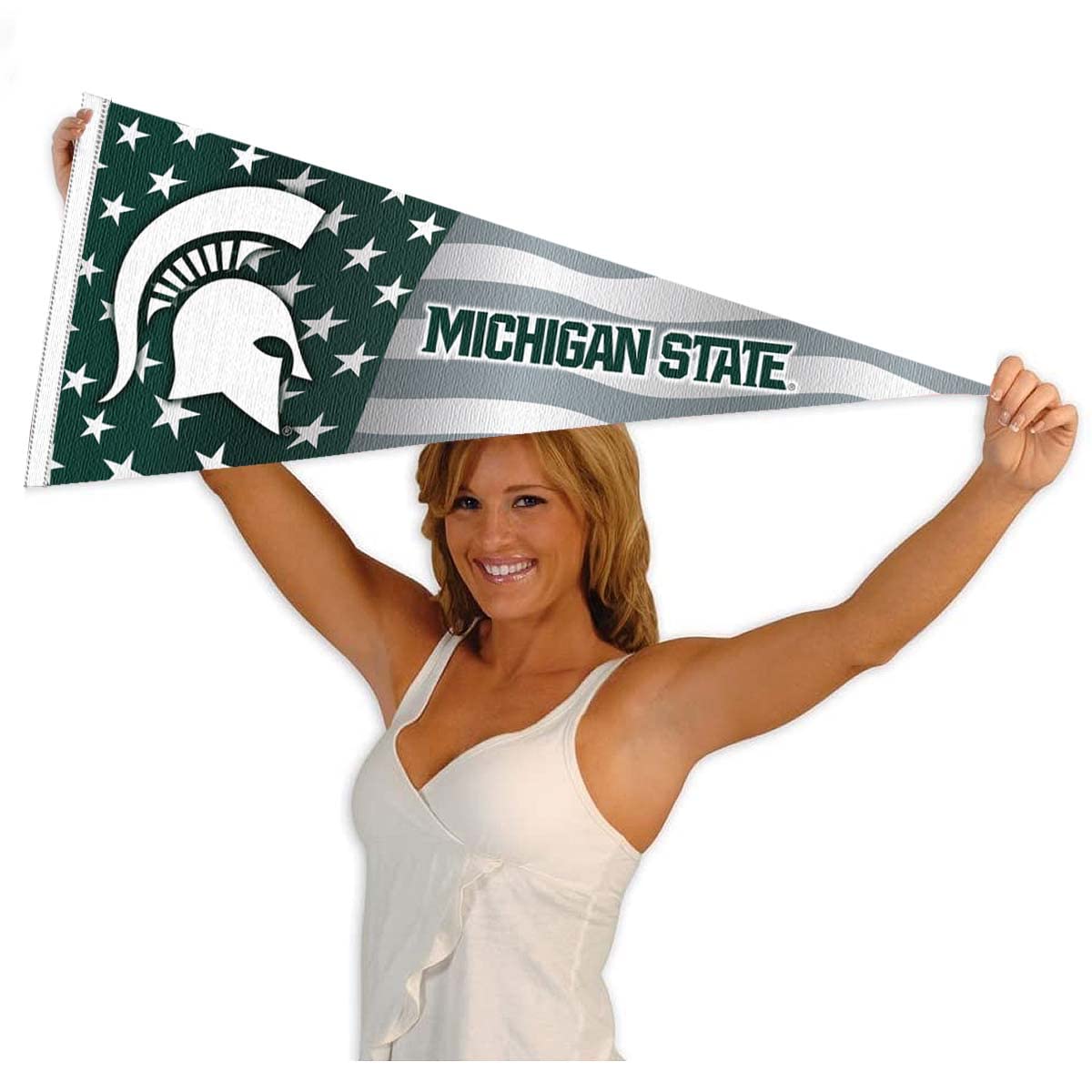 Michigan State Spartans Stars & Stripes Flag - 3' X 5' Polyester Banner With Grommets - View #10