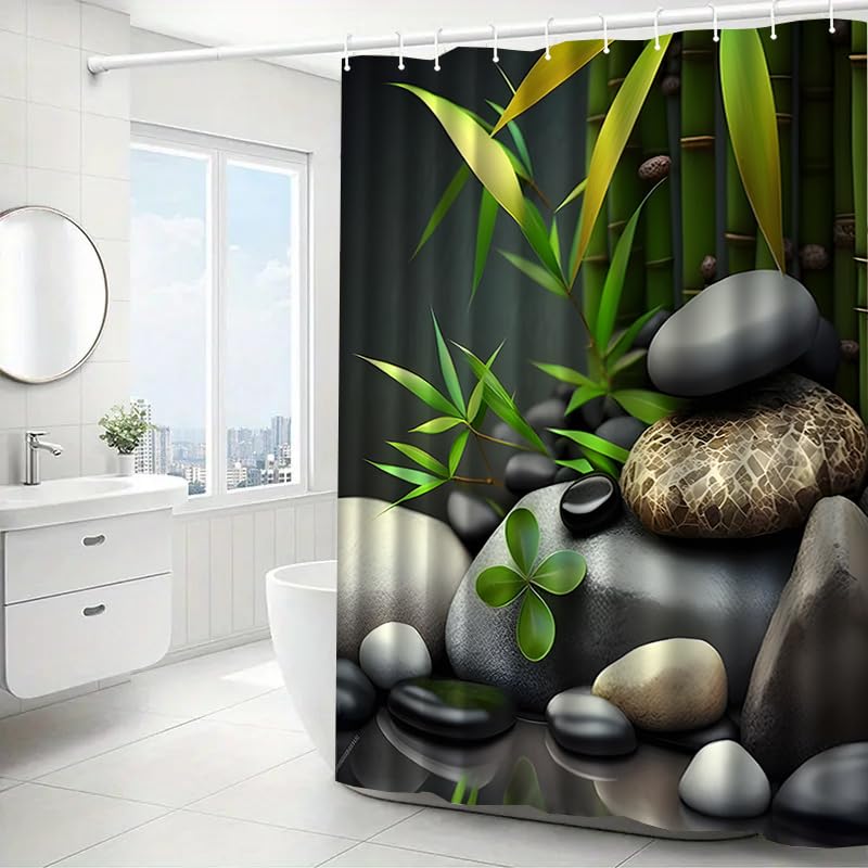 Rideau de douche anti-moisissure bambou vert 215x145 cm pour salle de bain saine