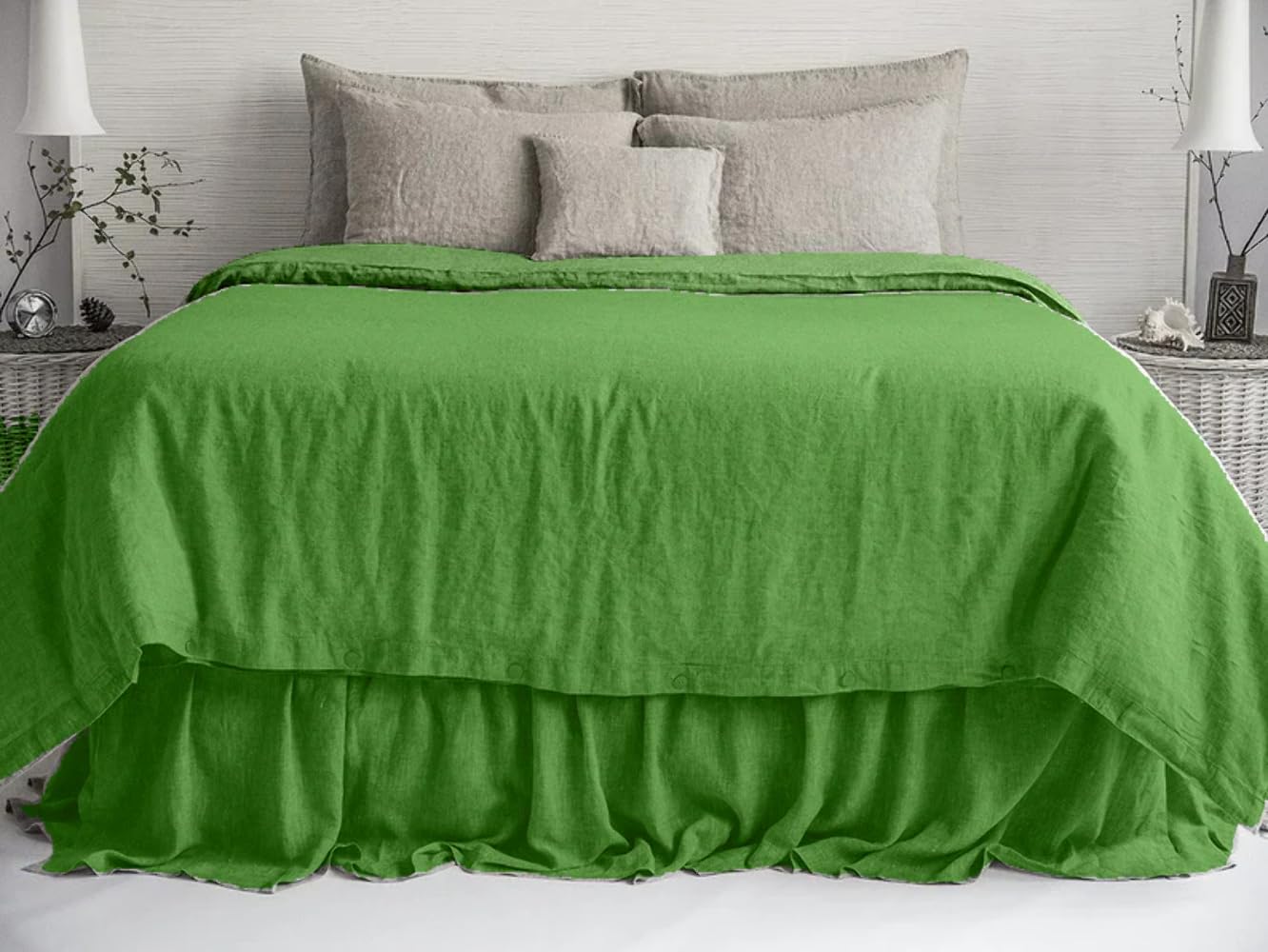 Funda nórdica 100% lino verde oliva individual antialérgica para mejorar el descanso nocturno