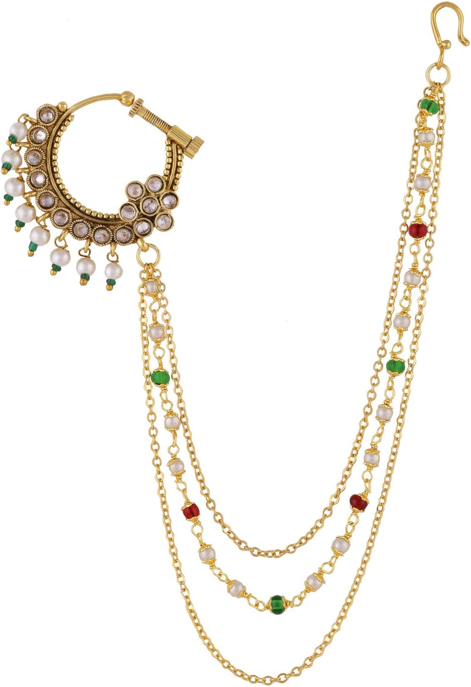 sanjog Embellished Jadau Kundan Nath Nose Ring Pin For Women Bridal For Traditional Wedding