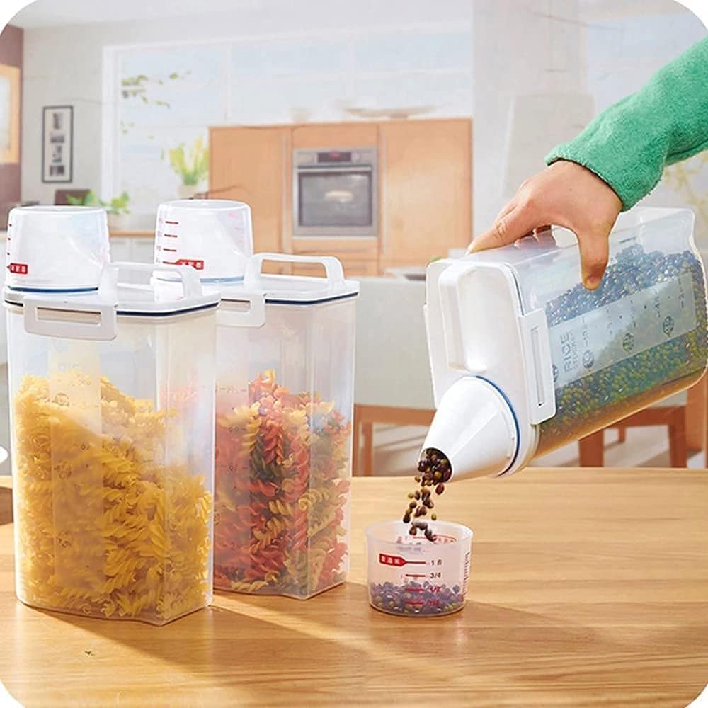 JapanBargain Aufbewahrungsbehälter Für Reis & Tierfutter – 5 Kg, Transparent, Mit Messbecher Und Rollen, Made In Japan