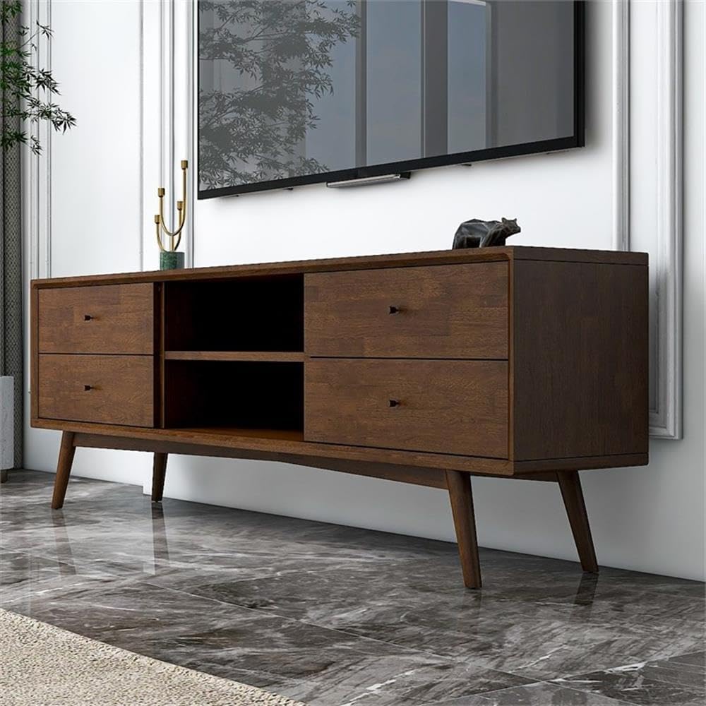 ASHCROFT Denver 70.5" Mid-Century Wood TV Stand with 4 Drawer, Modern Walnut TV Console, Low Profile Entertainment TV Stand for TVs up to 88" for Living Room Bedroom