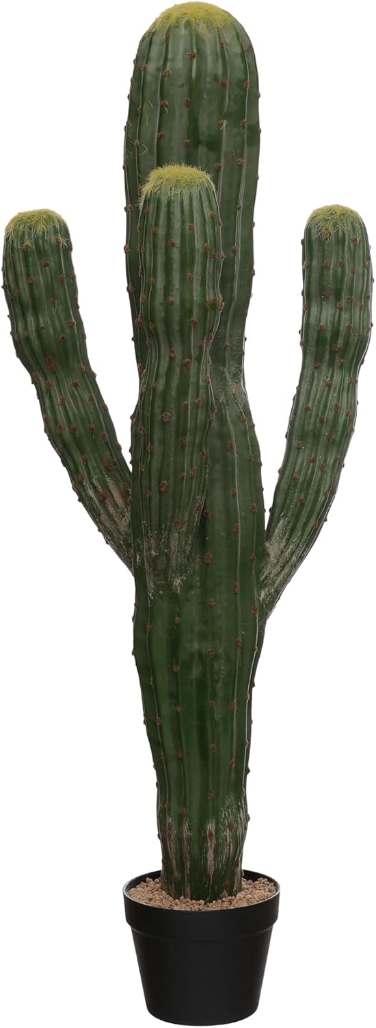 Creative Co-Op Medium Faux Myrtle Cactus Artificial Plant with Pebble-Filled Plastic Pot, Green