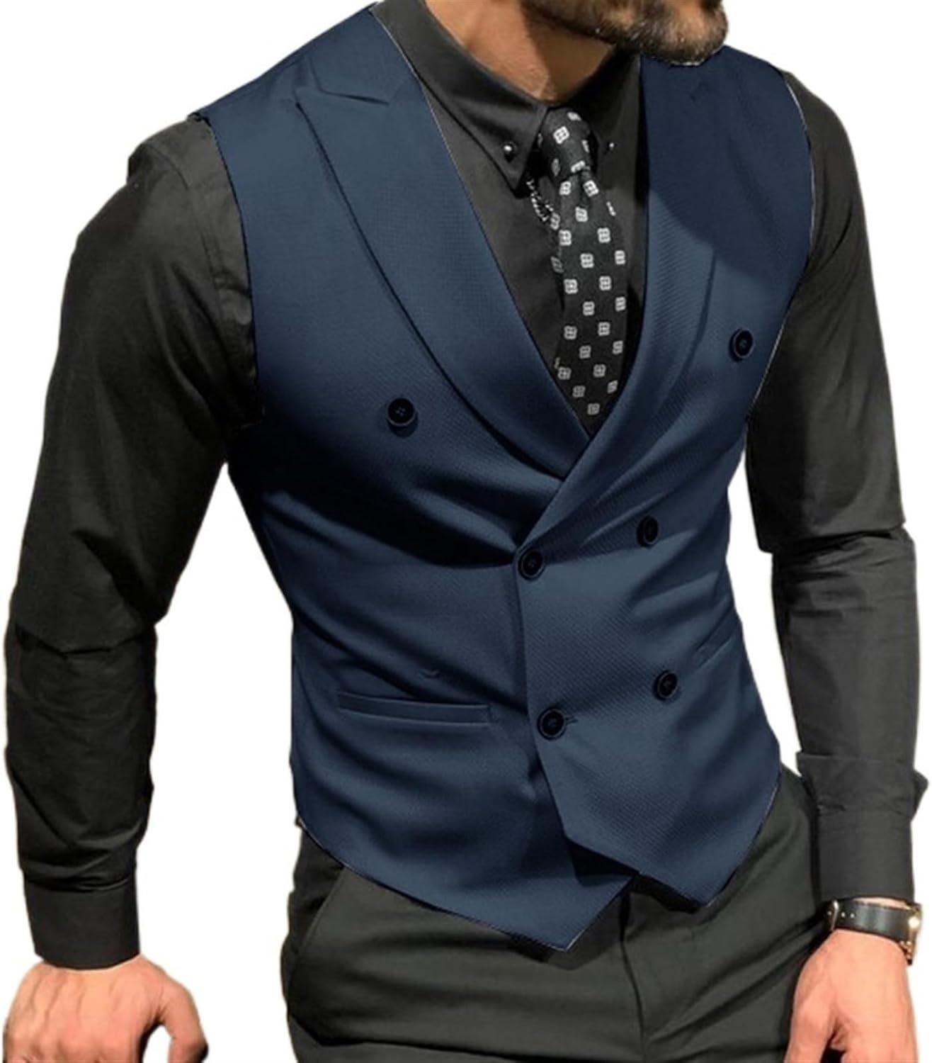 Men's Peak Lapel Double Breasted Suit Vests Casual Business Vests Slim Fit Waistcoat For Wedding Groom Dating - Image 4