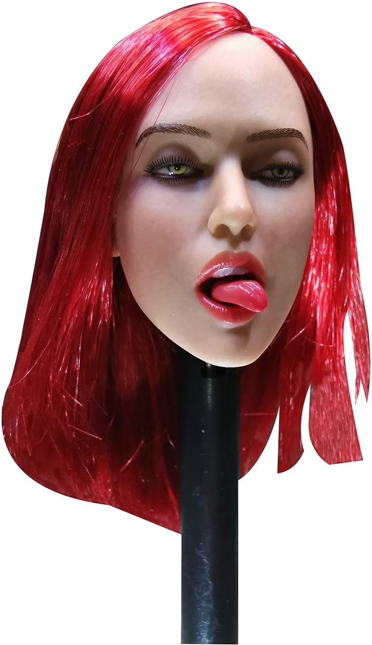 Phicen 1/6 Female Head Carved Lips and Tongue Expression (Red Straight Hair)