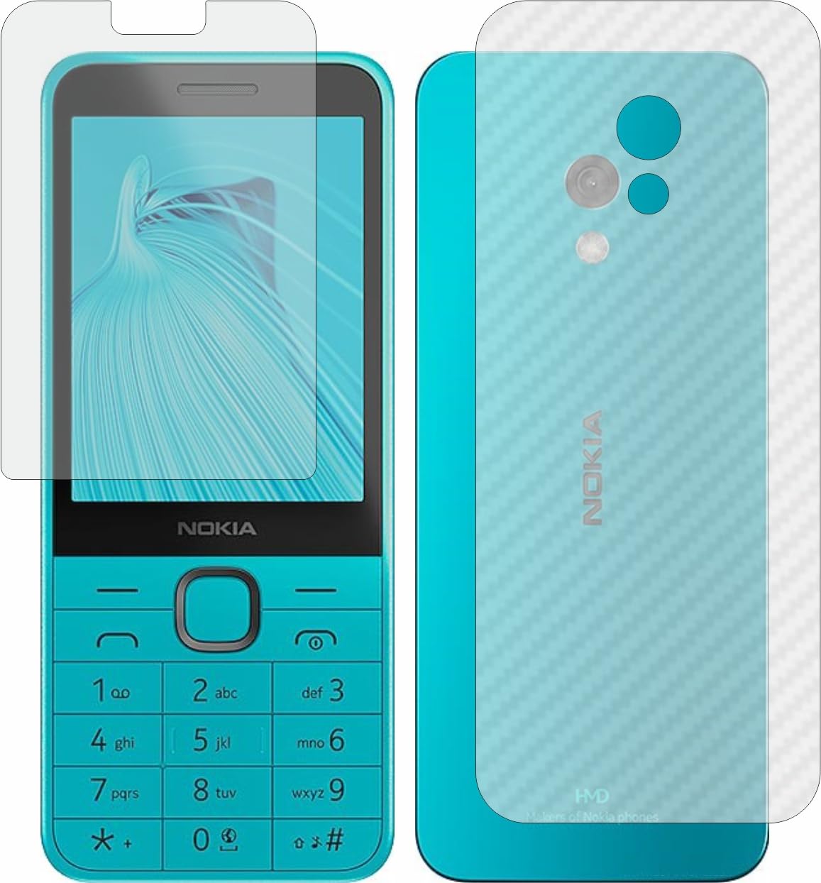 MOBLING Matte Screen Guard & Carbon Fiber Back Skin Combo, Flexible Fiber Material Not Glass, Front & Back Impossible Screen Guards for Nokia 235 4G 2024-image-2