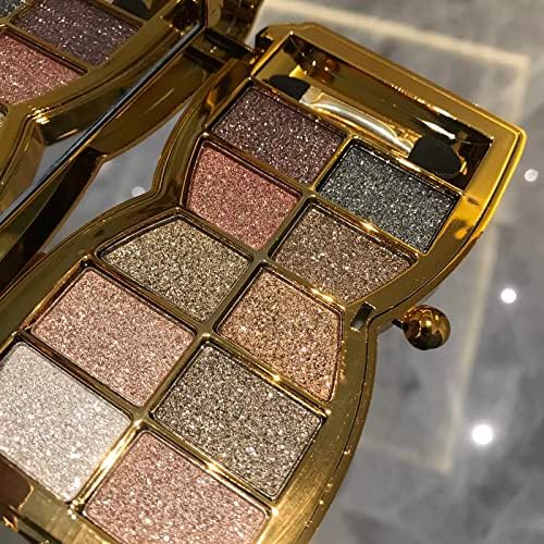 Glitter Eyeshadow Palette Makeup Set,10 Colors Shimmer Eyeshadow Palette Gold Eyeshadow Highly Pigmented Long Lasting Waterproof Sweatproof Professional Nude Eyeshadow Palette Make Up Palettes for Women Warm Natural Neutral Smokey Eye Eyeshadow Palette Valentine's Day