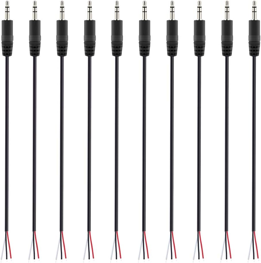 Fancasee 10-Pack 3.5mm 1/8" to Speaker Wire TRS Stereo Male Plug to Bare Wire Pigtail 3.5mm Jack Connector Adapter Repair Audio Cable for Speaker Headphone Headset Earphone