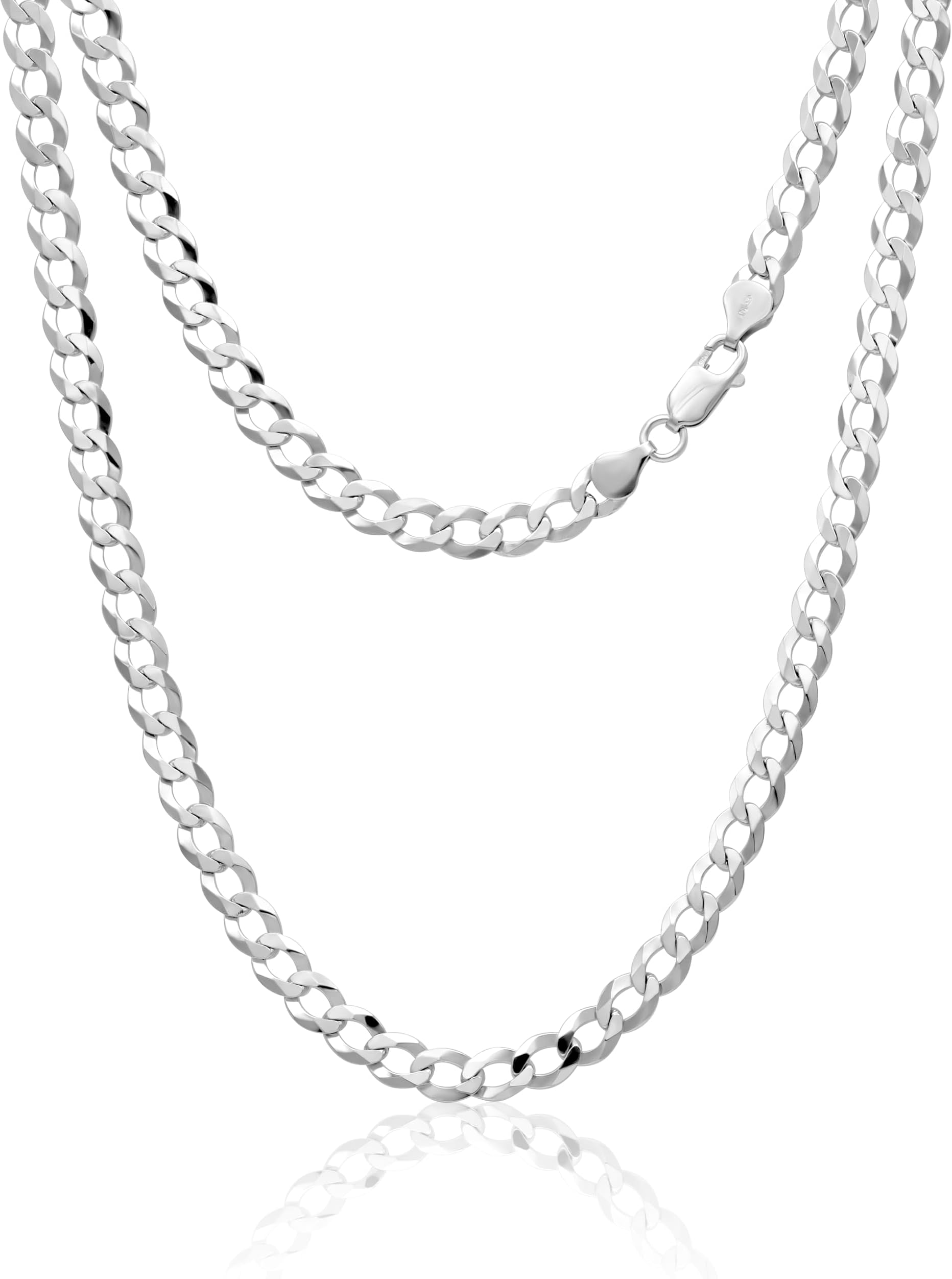 Aka Gioielli® - 925 Sterling Silver Rhodium Flat Curb Chain 6.3mm Necklace - Sizes: 18" 20" 22" 24" 26" 30" in
