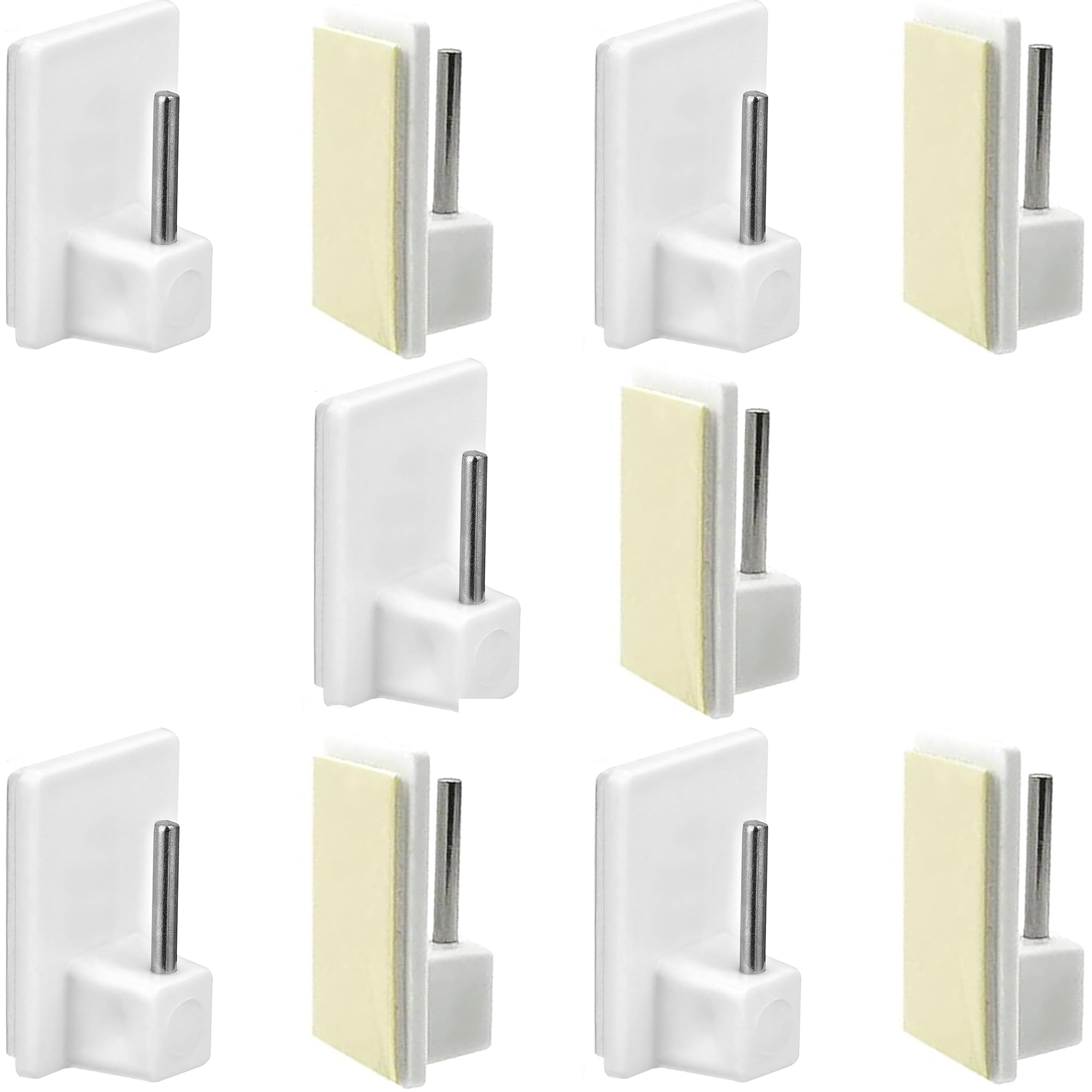 Self-Adhesive Hooks by Smith’s | 10 Pack, White | Plastic Sticky End Window Hook | Holds 2KG per Hook | Perfect for Net Curtain Rods