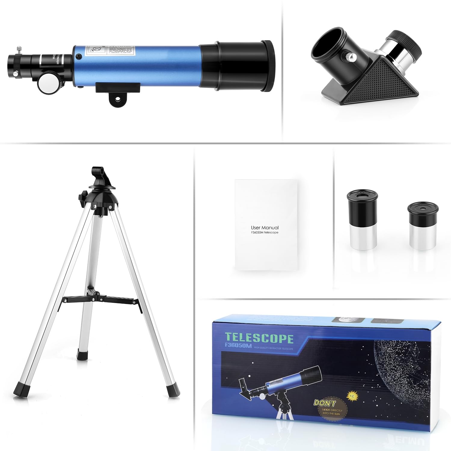 Télescope 50/360 mm avec 2 Oculaires et Trépied Léger pour Enfants Puissent Observer La Lune et Le Ciel Nocturne, pour Les Jeunes Aspirants Astronomes