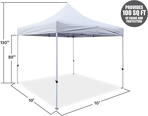 Miniatura 2 de GigaTent Toldo desplegable blanco de 10 x 10 pies, resistente a la lluvia y al agua, ignífugo, altura ajustable de hasta 130 pulgadas, marco de