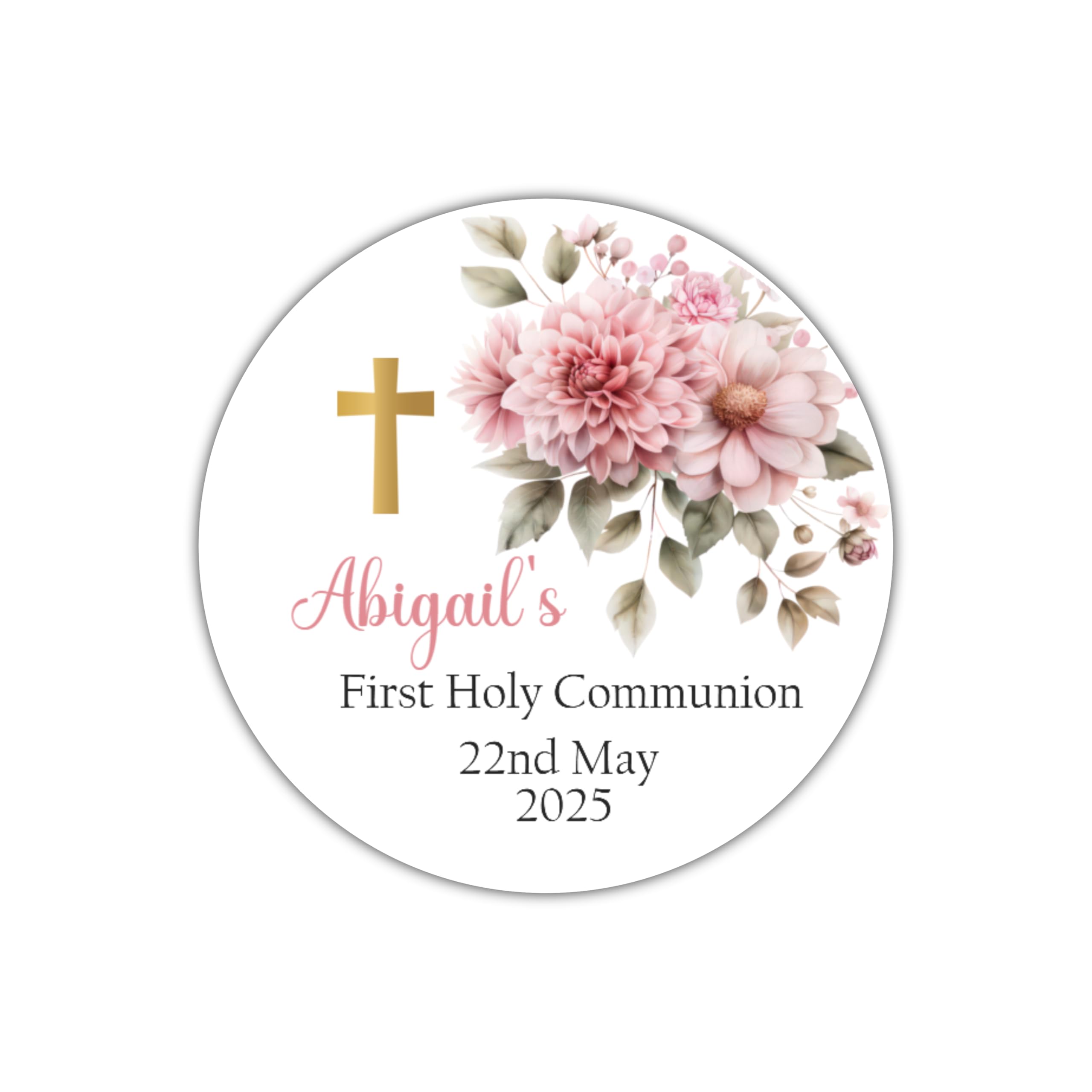 Five Star Party Supplies White Personalised First Holy Communion Stickers,Confirmations Stickers, Communion Party Favours, Floral Party Labels