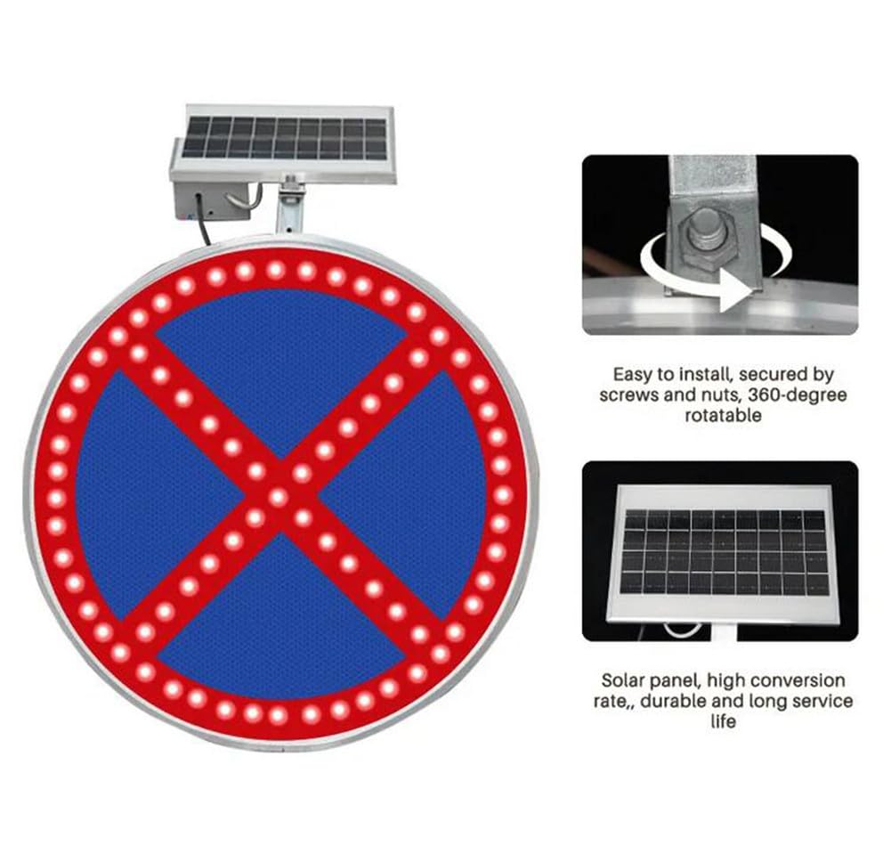 Señal de prohibición de estacionamiento con energía Solar de 24", señal de Seguridad Vial con iluminación Interna, luz LED Intermitente, señal de tráfico Redonda
