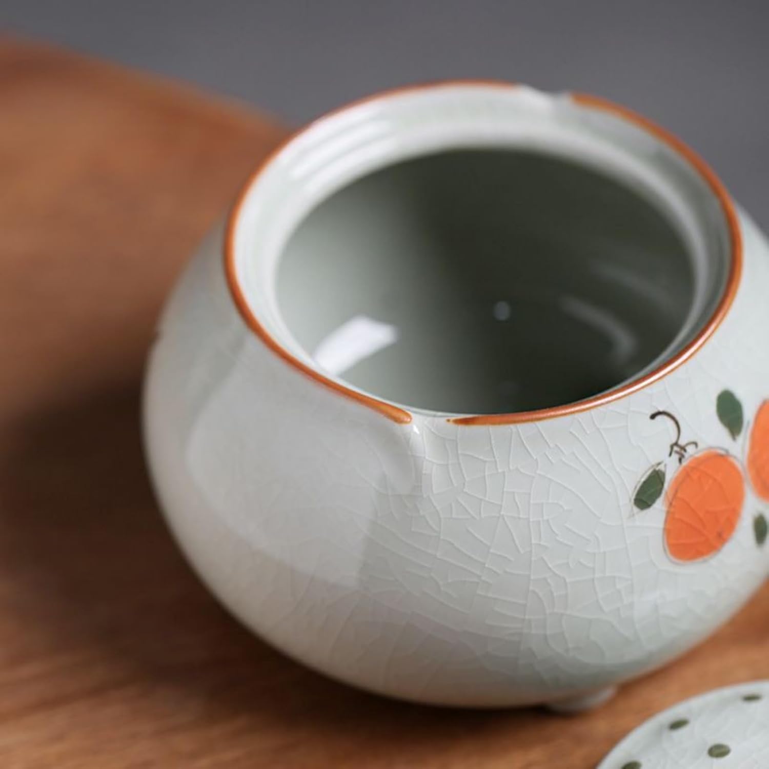 Hand-drawn Persimmon Ceramics Tea Caddy, 110ml 3.7oz, Household Airtight Container Chinese Kung Fu Tea Set Accessories