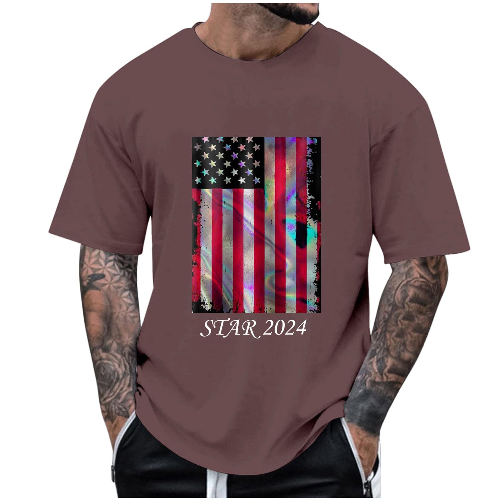 American Flag Print Men's Short Sleeve T-Shirt Loose Fit T Shirts for Men 3D Print Breathable Sport t Shirts