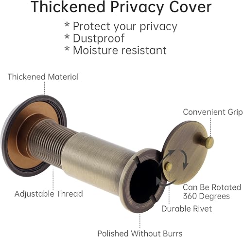 Miniatura 4 de Mirilla de visualización de puerta, aleación de zinc de 200 grados con broca de 0.63 pulgadas para puertas de 1-12 a 2-38 pulgadas (bronce antiguo)