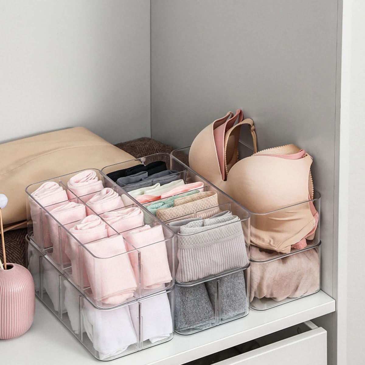 Boîte de Rangement pour Sous-vêtements Lot de 2, à 4 8 Compartiments