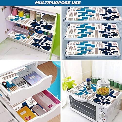 Image of Polyester 3-Layered Fridge Top Cover /Refrigerator Cover with Utility Pockets and Set of 4 Pc Fridge Mats (Color-Blue, Size-39x21 Inch)
