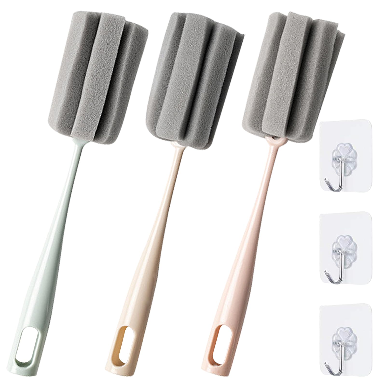Sponge Bottle Brush 3 PCS Long Handle Bottle Brush Wine Glass Cleaner Cup Cleaning Brush Baby Bottle Scrubber (Small 3PCS)
