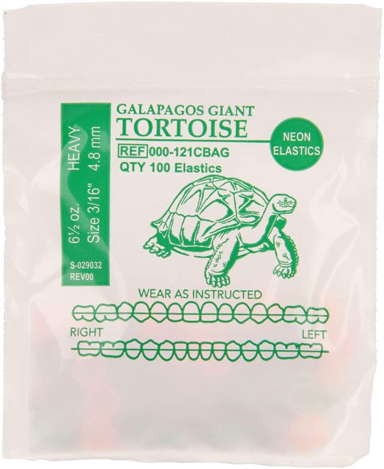 American Orthodontics Elastics Wildlife Tortoise | Assorted Neon, Heavy, 6.5 Oz, 3/16" Size, 75 Packs Per Box, 7,500 Total | Made in The USA | Neon Colors, Top Quality Latex Tubing