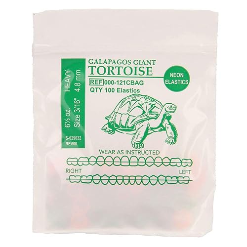 American Orthodontics Elastics Wildlife Tortoise  Neón surtido, pesado, 6.5 onzas, tamaño de 316 pulgadas, 75 paquetes por caja, 7,500 elásticos