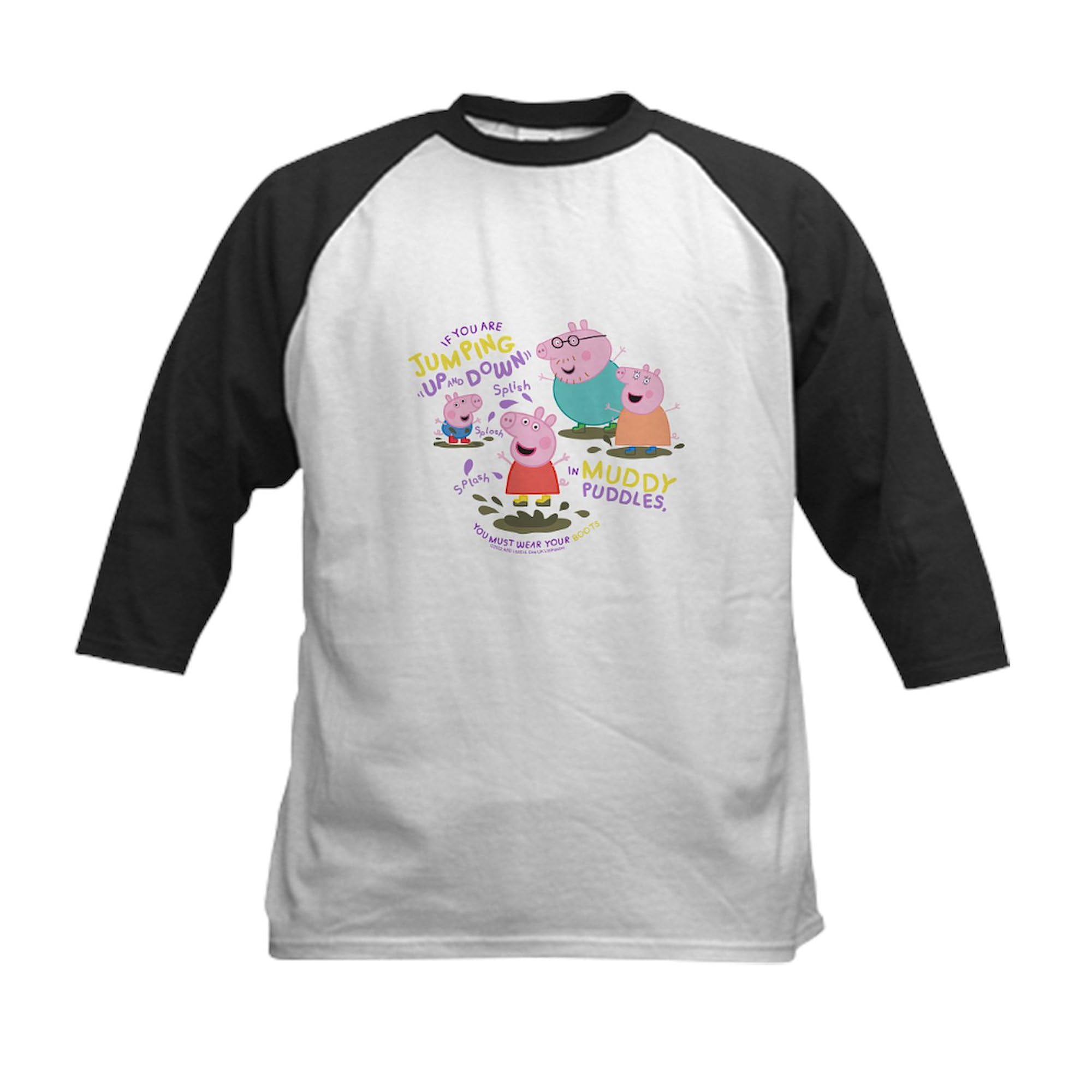 CafePress Peppa Pig Muddy Puddles Baseball Jersey Kids Cotton Baseball Jersey, 3/4 Raglan Sleeve Shirt Black/White