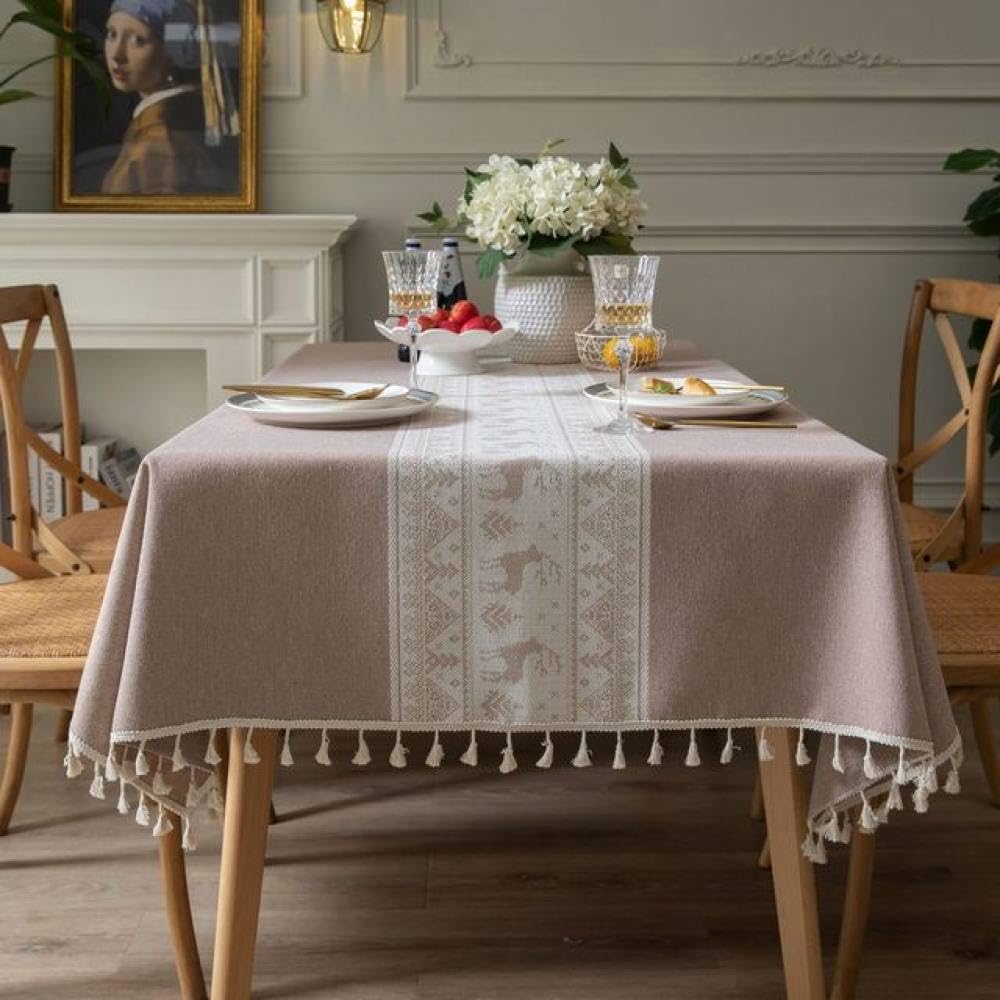 Nappes maison fête imitation coton lin avec motif élan jacquard