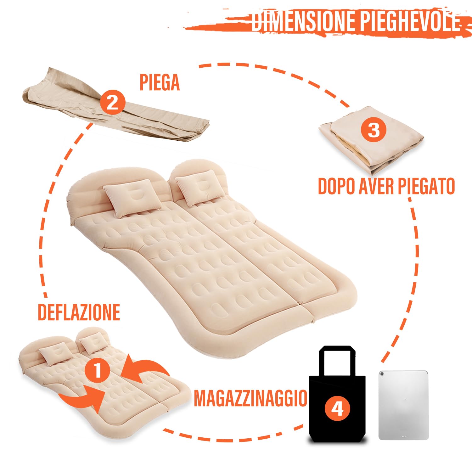 Ergocar Materassino Gonfiabile SUV MPV Floccaggio Materasso Letto per Auto con Pompa per Il Campeggio, Escursionismo, Piscina, Spiaggia, Viaggiare (Beige)