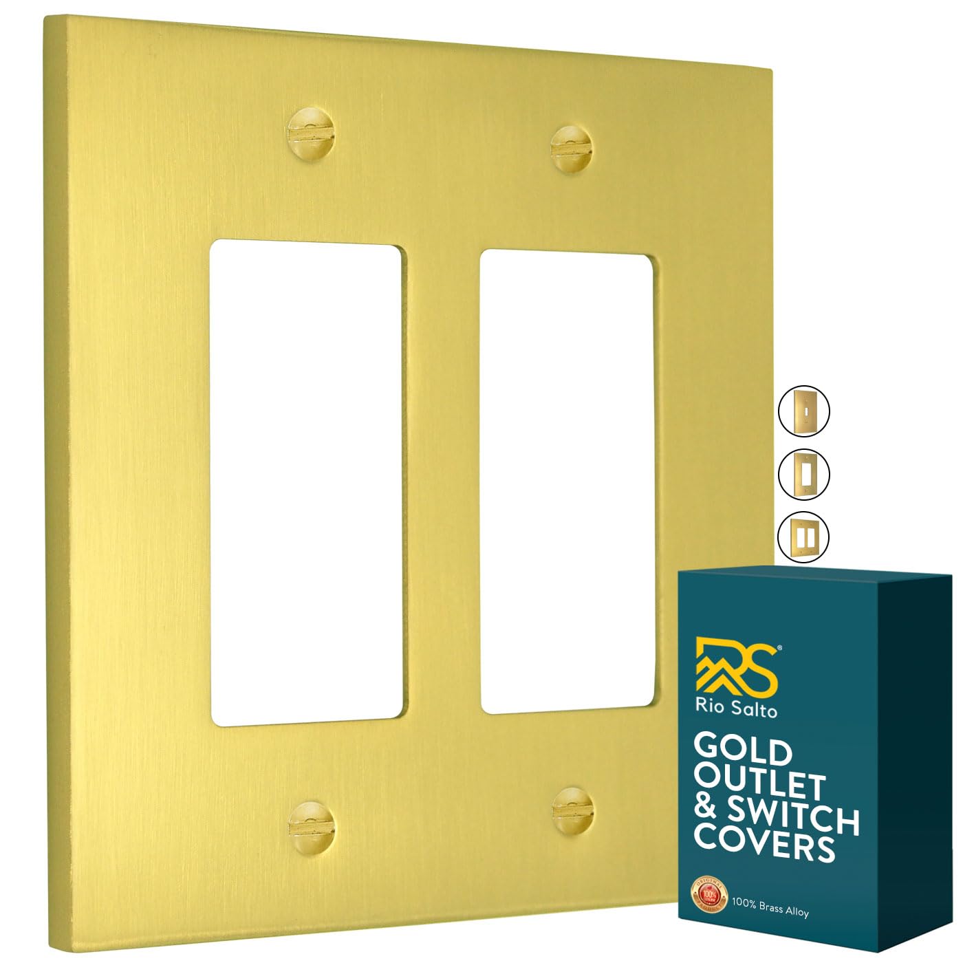 Rio Salto Modern Metal Vibrant Yellow Gold Double Decorator Wall Outlet Cover Light Switch Cover Double Rocker Electrical Wall Plate MIDSIZE Outlet