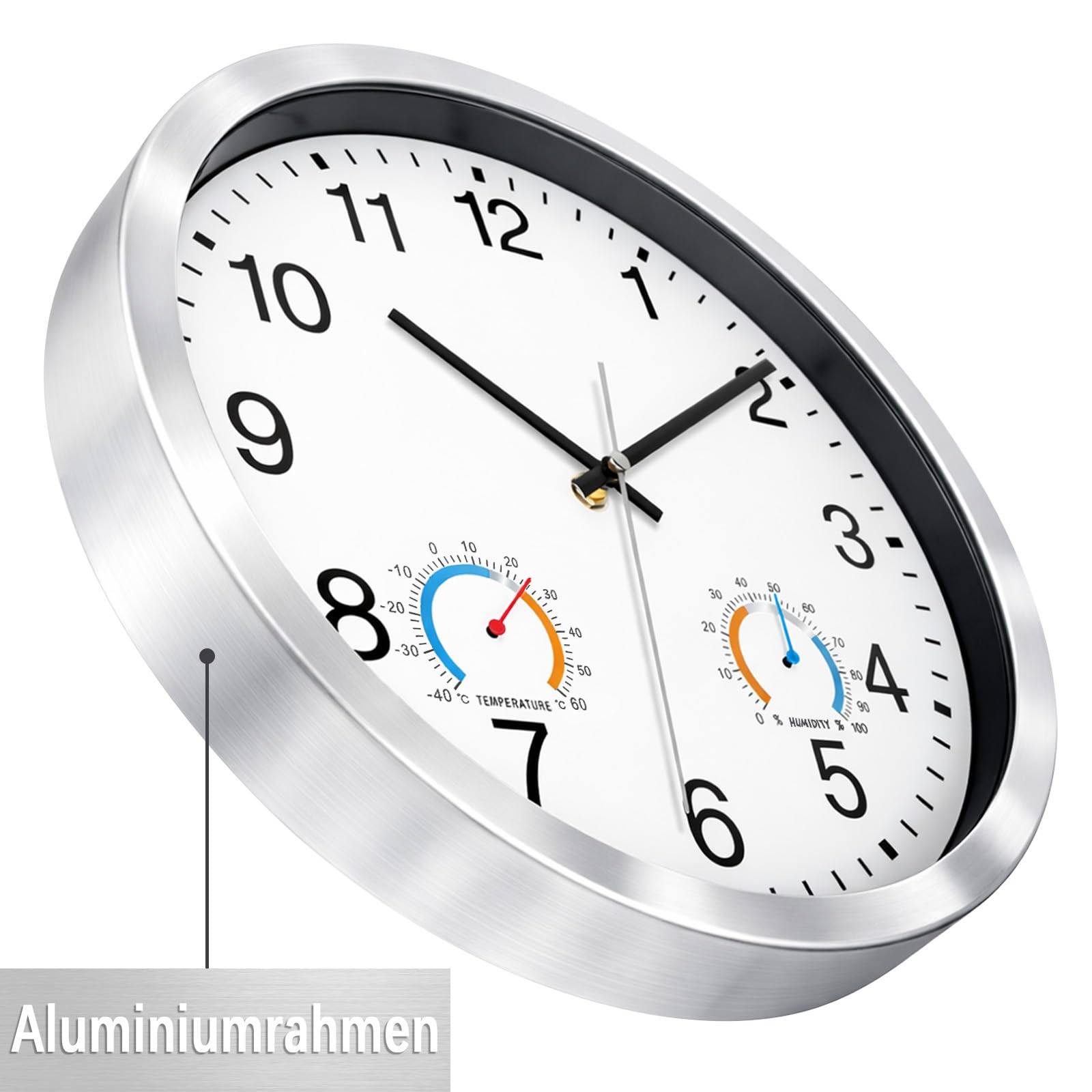Horloge murale d'extérieur de 30 cm résistante aux intempéries avec thermomètre et hygrom, horloge de jardin silencieuse, à quartz, fonctionne à piles, grande horloge pour jardin, salle de bain