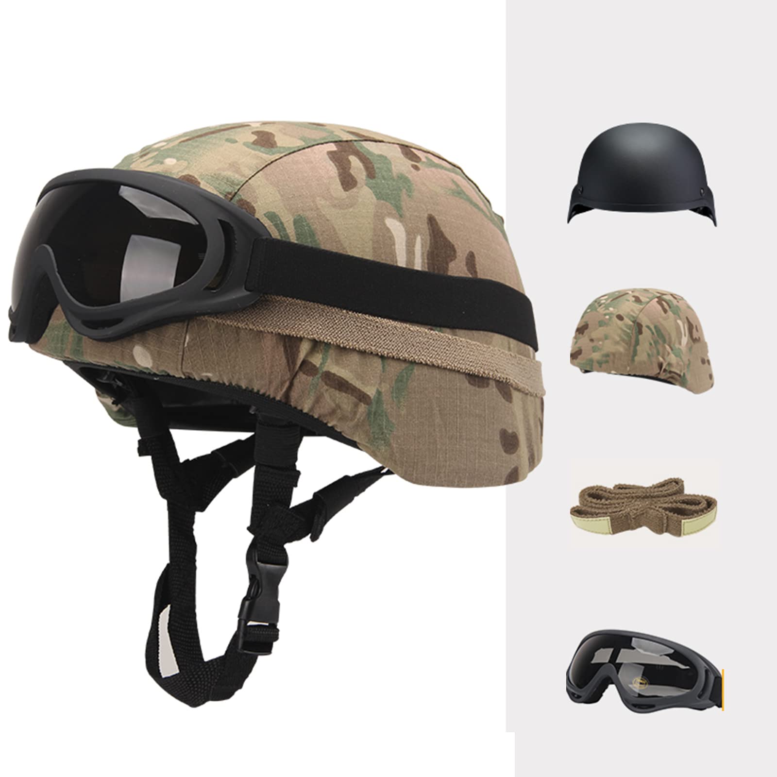 Mich Ensemble Casque Airsoft Tactique Avec Lunettes, Housse Et Bande - Protection Pour Paintball Et Tir