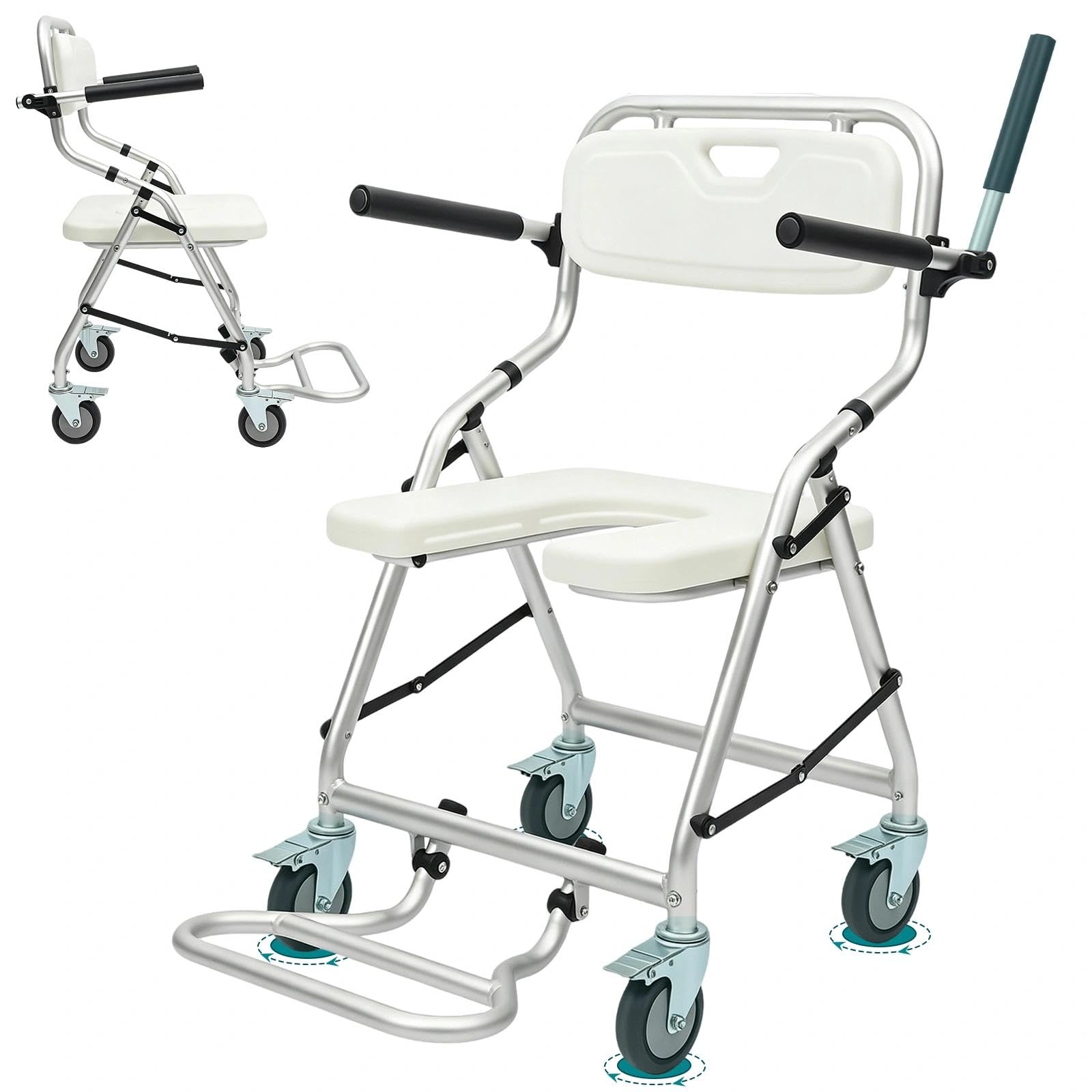 Silla de Ducha con Ruedas Plegable para Personas Mayores