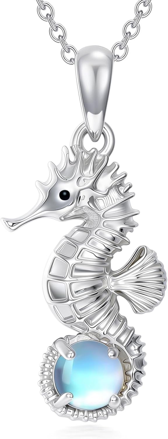 Seahorse Necklace for Women 925 Sterling Silver Moonstone Ocean Seahorse Pendant Ladies Jewelry Gifts